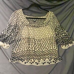 Daniel Rainn 100% Silk Black and Cream Polka Dot puffy sleeves Blouse